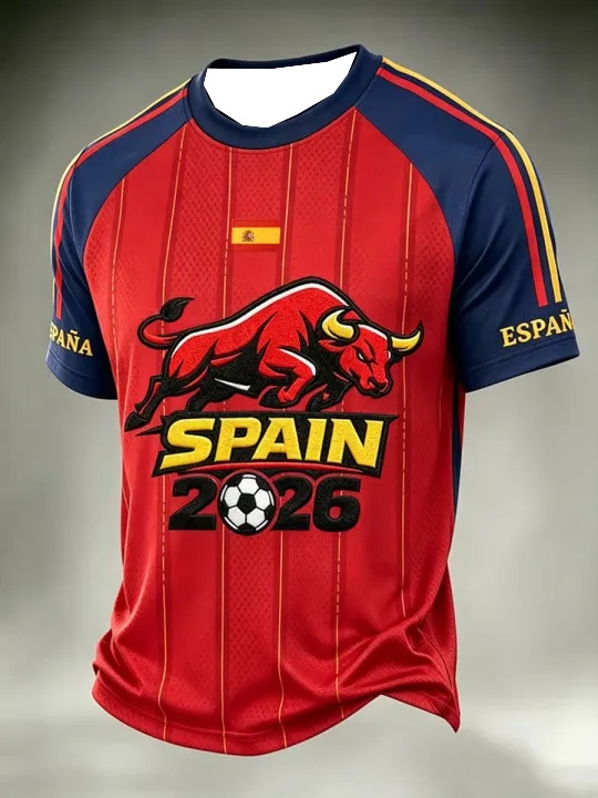 Street Fashion In Spain - スペインサッカーファンTシャツ半袖通気速乾ストリートウェアカジュアルサッカーシャツおしゃれメンズ2026新作