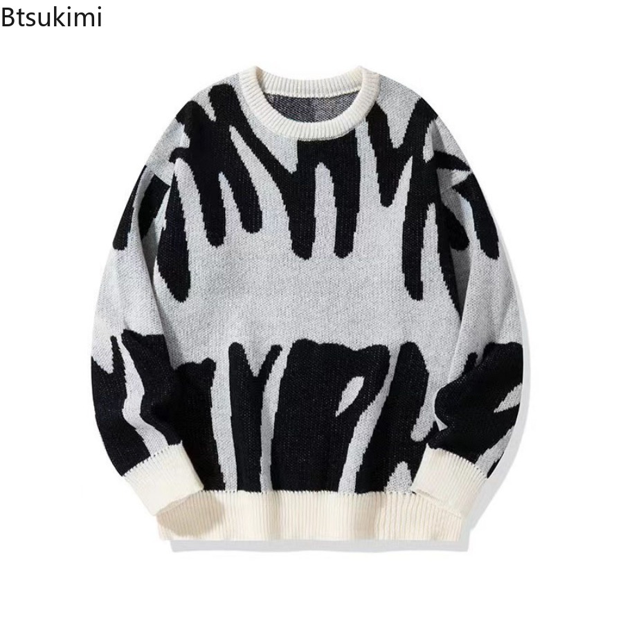 Street Fashion In Korea - 新しい秋冬メンズ韓国ルーズ O ネックニットセーターカジュアルカラーブロッキングプルオーバー男ストリート人格ニットトップス