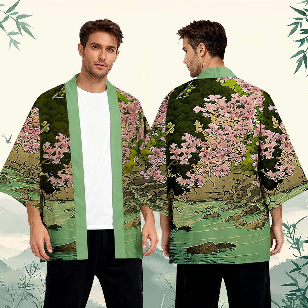 Street Fashion Kimono - 桜柄和風着物ユニセックスゆったり快適な浴衣ファッションヴィンテージカジュアル原宿ストリートカーディガン