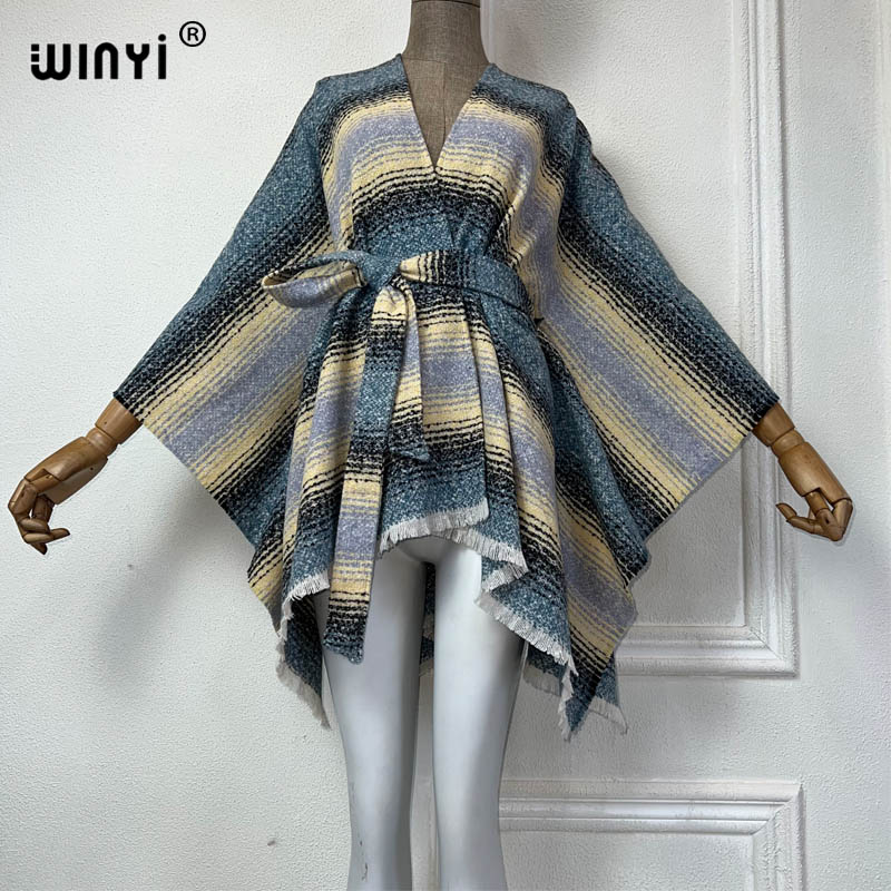Street Fashion Kimono - Winyi-女性のレトロルーズオーバーコート、厚手の暖かいドレス、カーディガン、ウエストバンド付き着物、中級eastファッション、冬