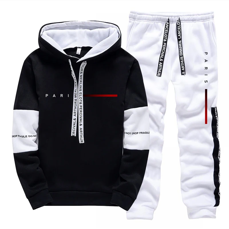 Street Fashion Male - パリファッションパーカーストリートウェアメンズセットフード付きスウェットシャツスウェットパンツ男性オールシーズンデイリーカジュアルスポーツプルオーバージョガーパンツ