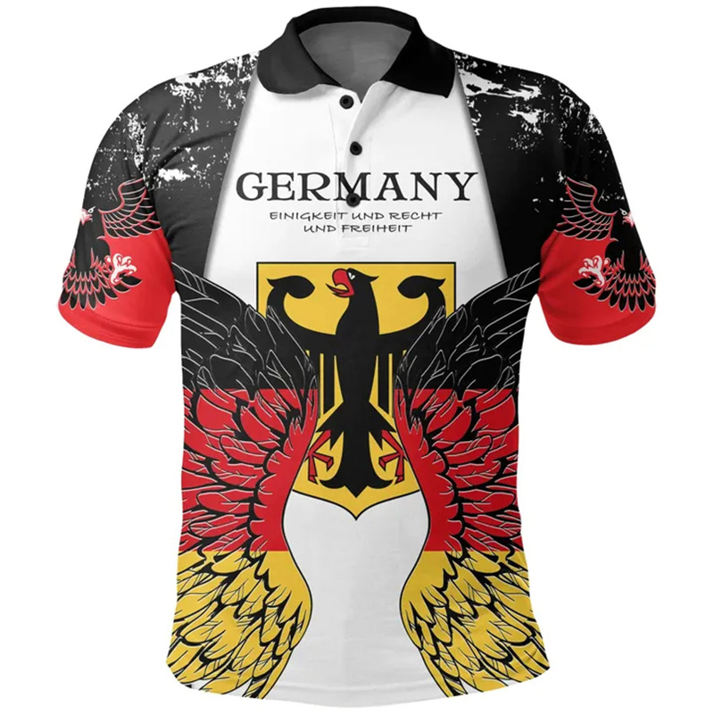 Street Fashion Germany - ドイツ紋章ポロシャツ男性用 3D プリントドイツ地図ストリートファッション半袖ラペル Tシャツ夏の新しい落書きポロトップ