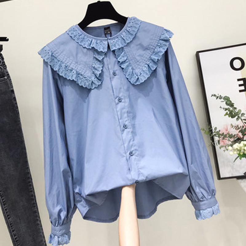 Street Fashion In Korea - 女性のためのシックな韓国スタイルのシャツ,ロリータ,レース,フリル付き,日常のストリートウェア