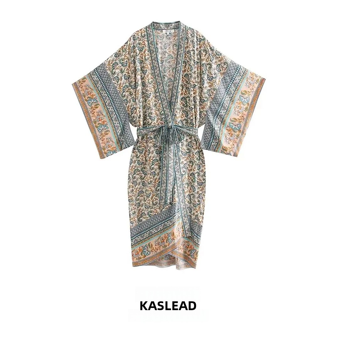 Street Fashion Kimono - KASLEAD 新作 レディース ストリートスタイル ルーズコットン着物風ロングコートドレス シンプルファッションアウターウェア