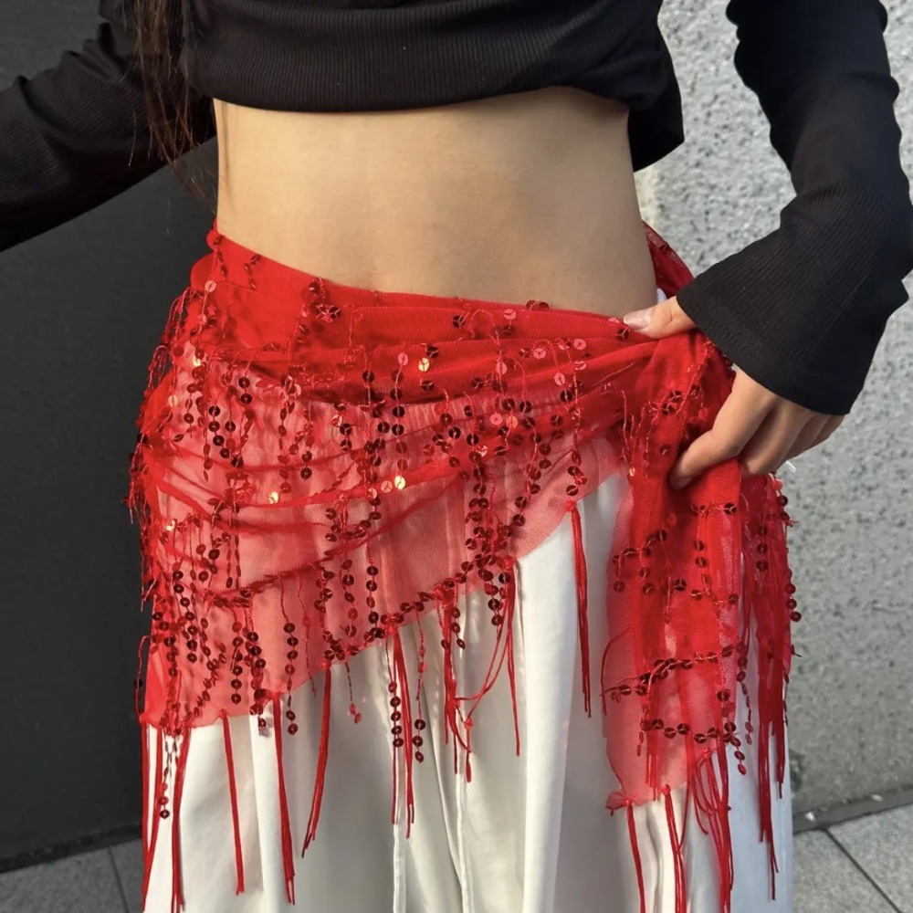 Street Fashion India - ファッションスパンコールベリーダンスベルトタッセルストリートダンスヒップスカーフジャズダンスショーコスチュームウエストチェーン（タイ/インド/アラブ向け）