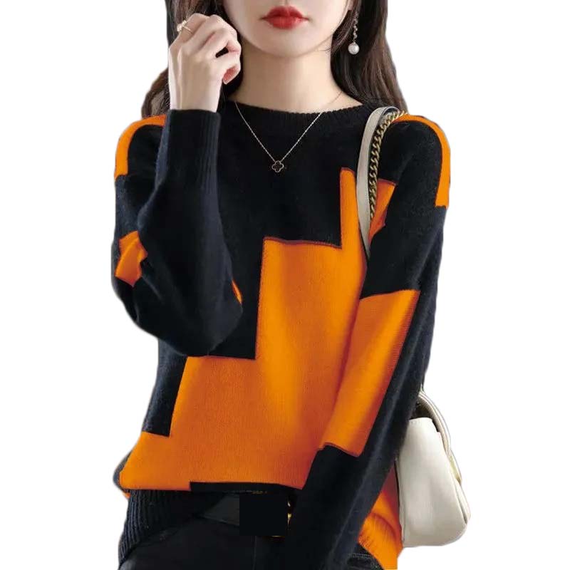 Street Fashion In Korea - ファッション O ネックスプライシングニットカラーセーター女性服 2023 秋の新ルーズカジュアルプルオーバーオールマッチ韓国女性トップス