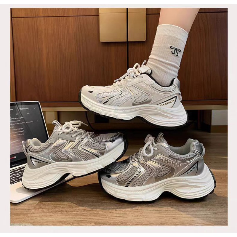 Street Fashion In Korea - 2026 春の女性アンキーダッドスニーカー通気性メッシュプラットフォームカジュアルシューズレースアップ多用途韓国スタイルストリートウェアトレンディ