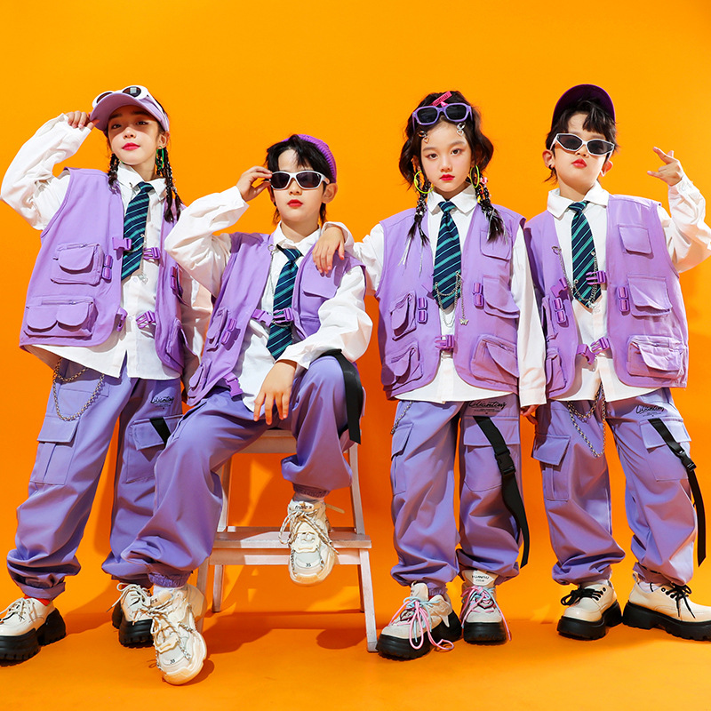 Street Fashion Boy - 子供用ストリートダンスとヒップホップのパフォーマンスコスチュームセット、女の子用ジャズダンスコスチューム、男の子用ヒップホップファッションランウェイコスチューム