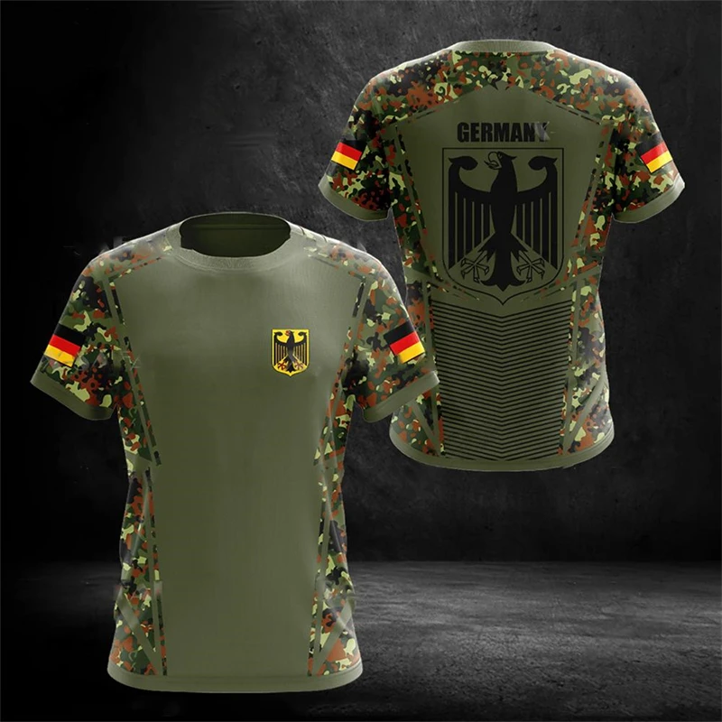 Street Fashion Germany - ユニセックスドイツ迷彩柄Tシャツ、鷲旗プリント速乾トップス、トレンドのアウトドアトレーニング、話題のデイリーストリートファッションウェア