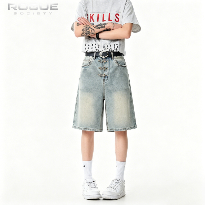Street Fashion Harajuku - ストリートウェア新ファッションメタルバックルデニムショーツ男性女性 Y2k ルーズハイストリートパンツ高級ミニマリスト原宿ゴシック夏