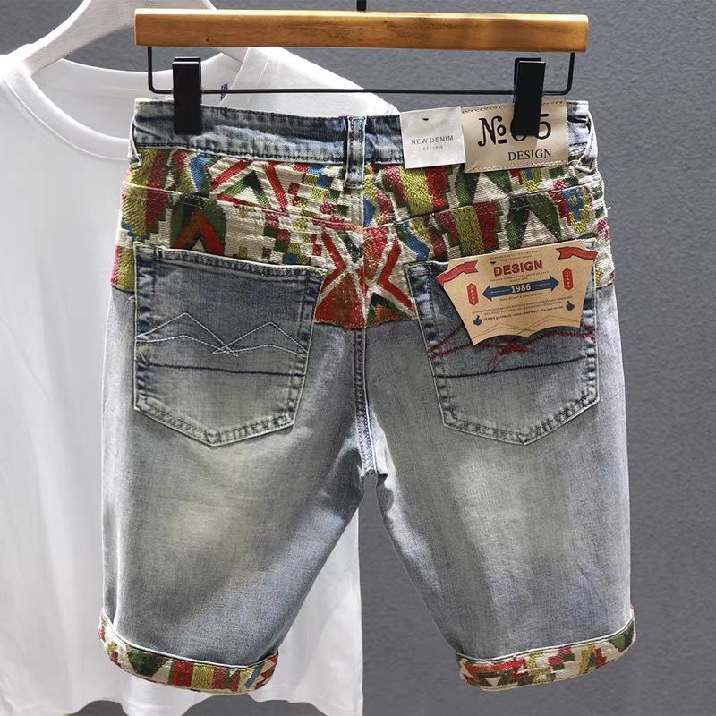 Distressed Jean Rip - メンズマルチカラーデニムショーツ,グラフィックパンツ,ラグジュアリージーンズ,ディストレスト,原宿ボタン,ジーンズ,selvedge,xl,xxxl