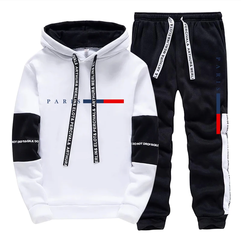 Street Fashion Male - メンズセット/パーカー/パンツ パリファッション 秋冬 カジュアル スポーツ フード付きプルオーバー＆スウェットパンツ