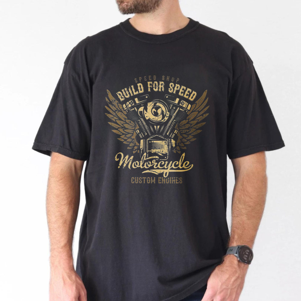 Street Fashion Culture - ビルドフォースピードグラフィックTシャツ翼のあるモーターエンジンレーシングカルチャーメンズファッショントップスレトロトレンドクールストリートTシャツコットンシャツ