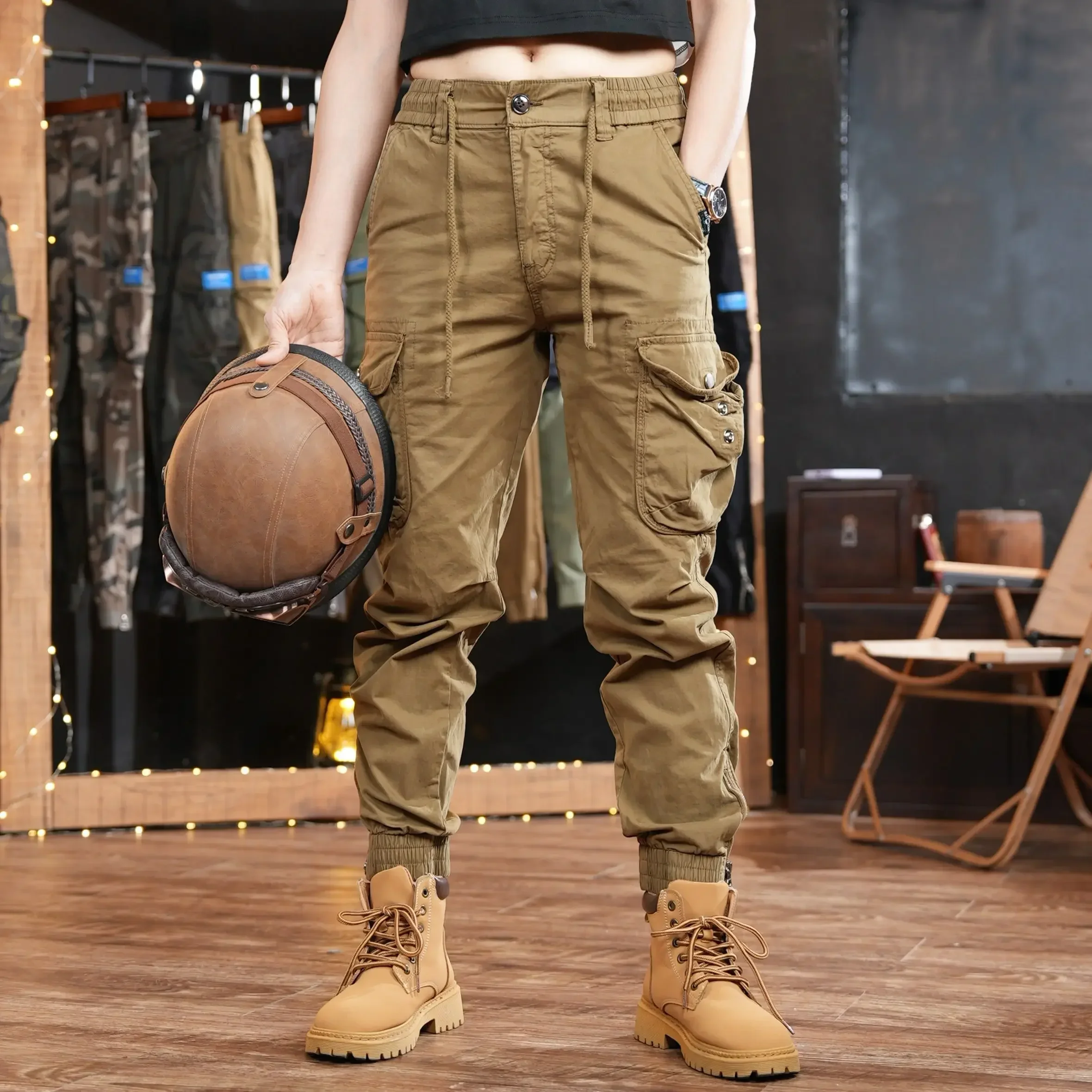 Street Fashion Harajuku - メンズマルチポケットアウトドアカーゴパンツ、khakiハイキングスリムパンツ、特大ストリートウェア、カジュアルスラックス、スラックスファッション、y2k