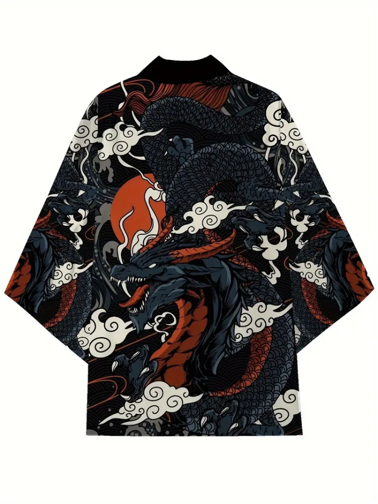 Street Fashion Kimono - メンズファッション日本の夏着物ドラゴンプリント 3D プリント伝統的なカーディガン着物ストリートトレンドメンズ半袖