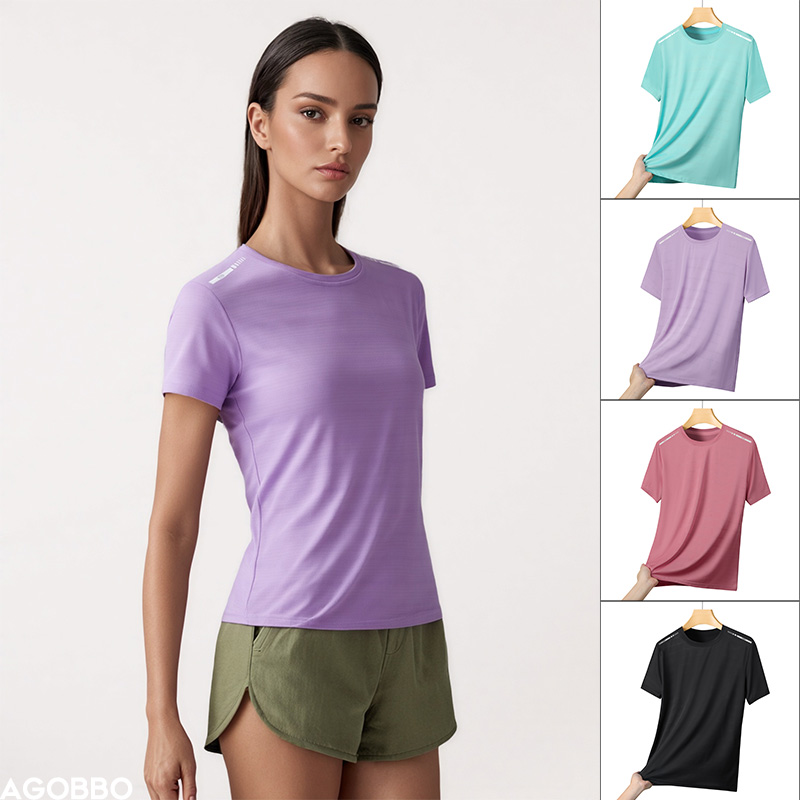 Mesh Top Layering - 女性反射ランニング Tシャツ高弾性メッシュ通気性速乾性アイスシルクスポーツトップ夏クール半袖アクティブ Tシャツ