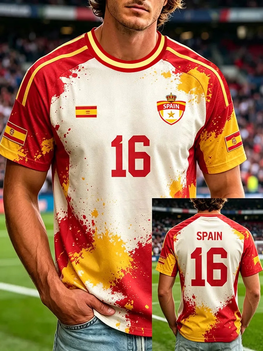 スペインサッカーファンTシャツ半袖通気速乾ストリートウェアカ - Street Fashion In Spain のレビューと価格