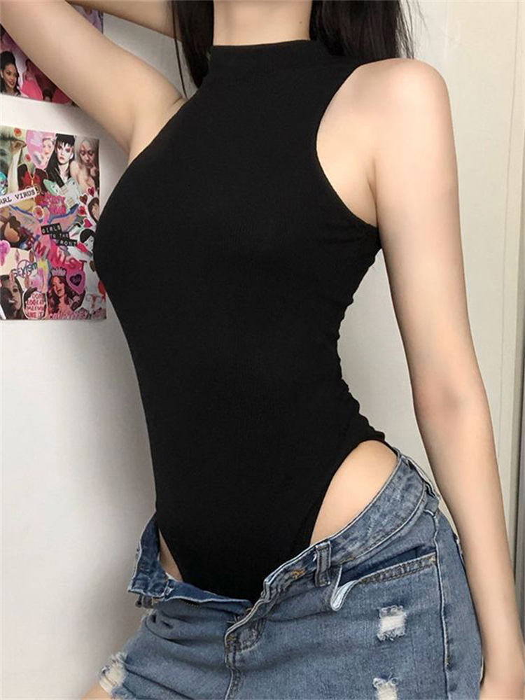 原宿固体ジャンプスーツ女性ノースリーブボディコンセクシーな黒 - Street Fashion Harajuku のレビューと価格