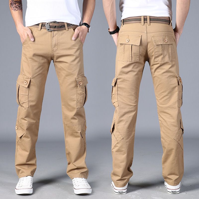 夏の新無地カジュアルポケットカーゴパンツ男薄型スタイル綿屋外 - Street Fashion Harajuku のレビューと価格