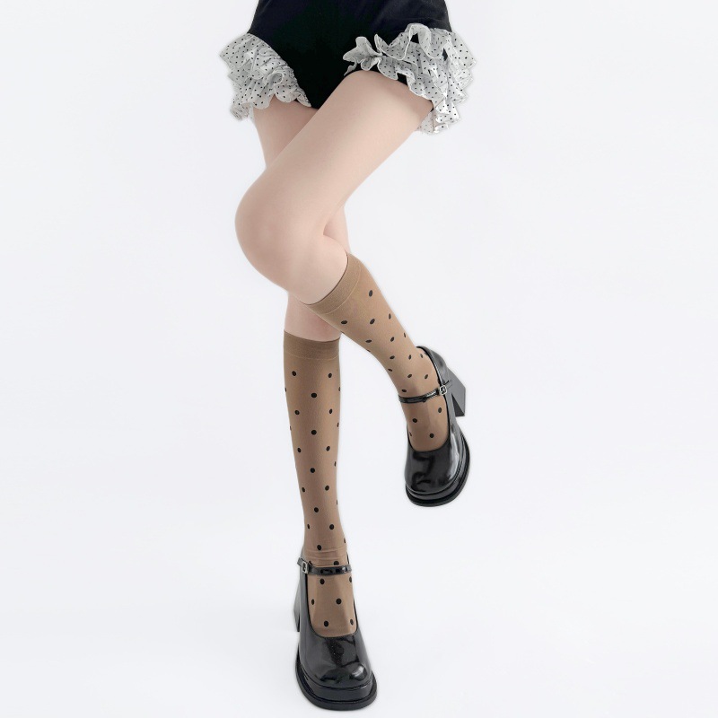 春・秋用超薄型ポルカドットミッドカーフソックス 女性用 和風 - Japanese Street Fashion Female のレビューと価格