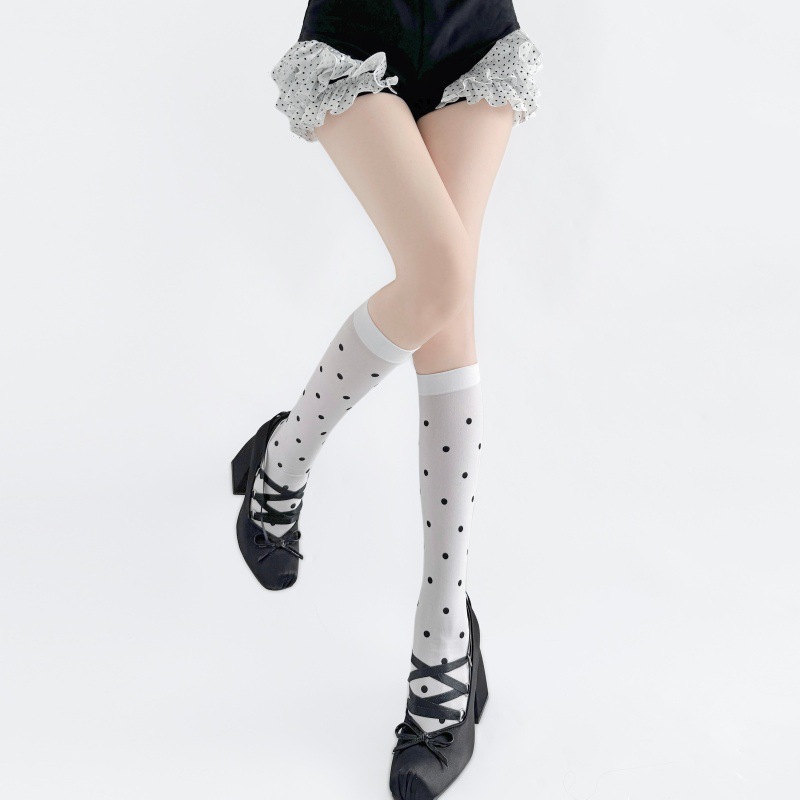 春・秋用超薄型ポルカドットミッドカーフソックス 女性用 和風 - Japanese Street Fashion Female のレビューと価格