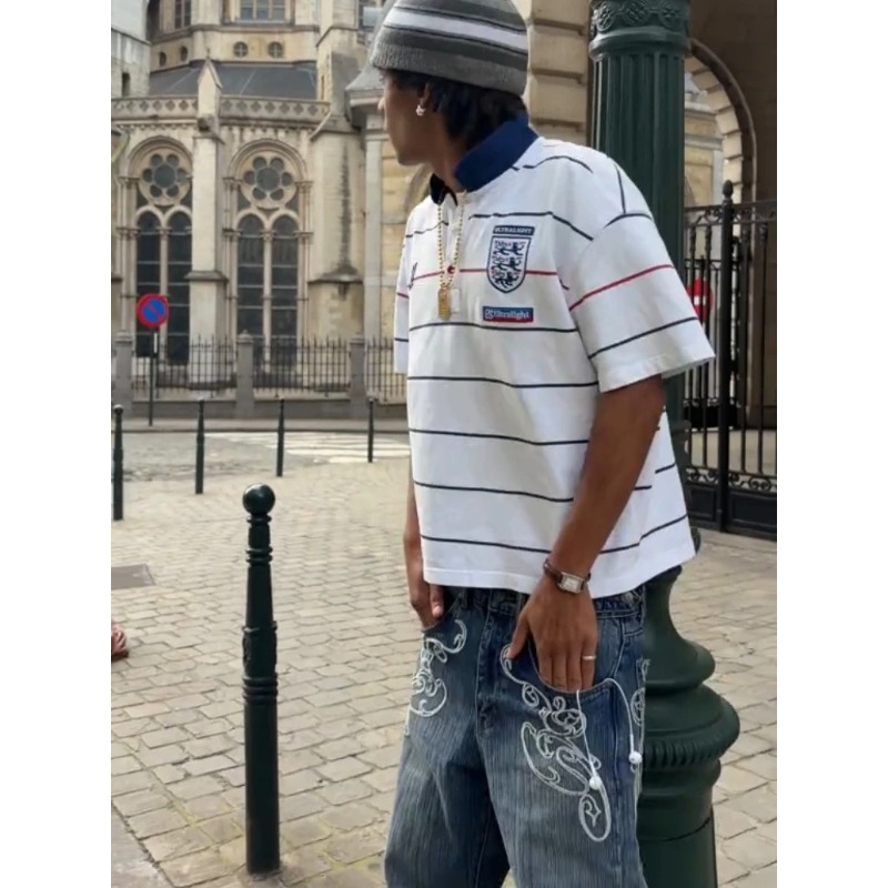 レトロY2K 2点セット ストリートスタイルスーツ ストライ - Street Fashion Male のレビューと価格