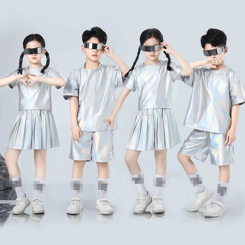 男の子と女の子のヒップホップセットシルバーカラージャズダンス - Street Fashion Boy のレビューと価格