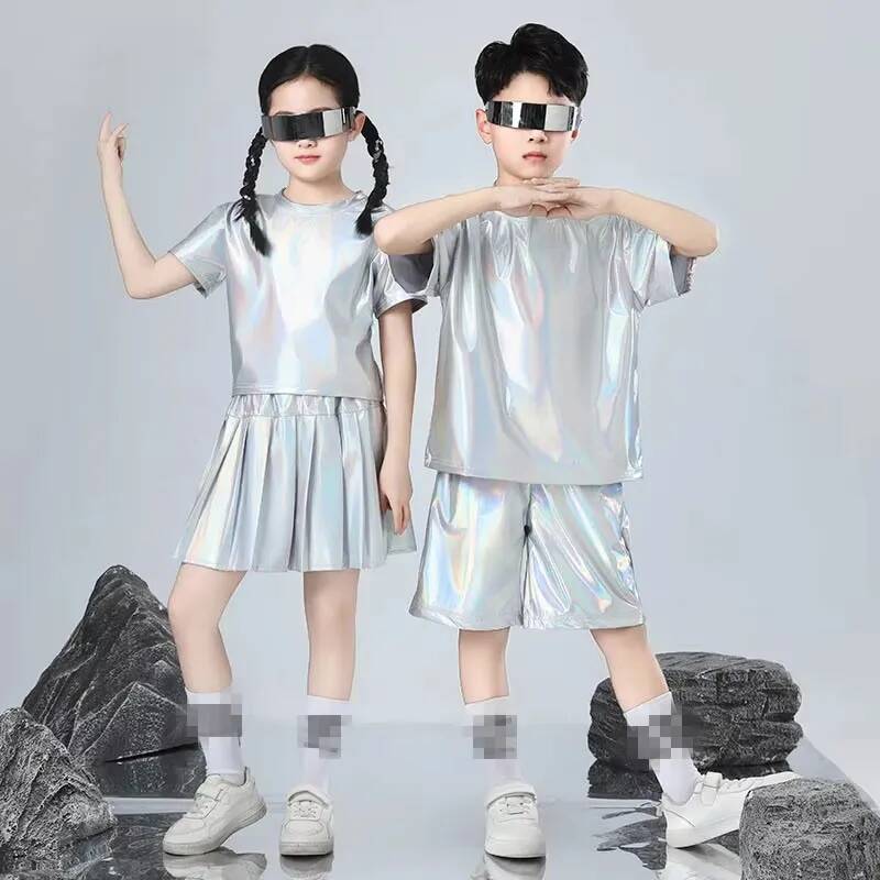 男の子と女の子のヒップホップセットシルバーカラージャズダンス - Street Fashion Boy のレビューと価格