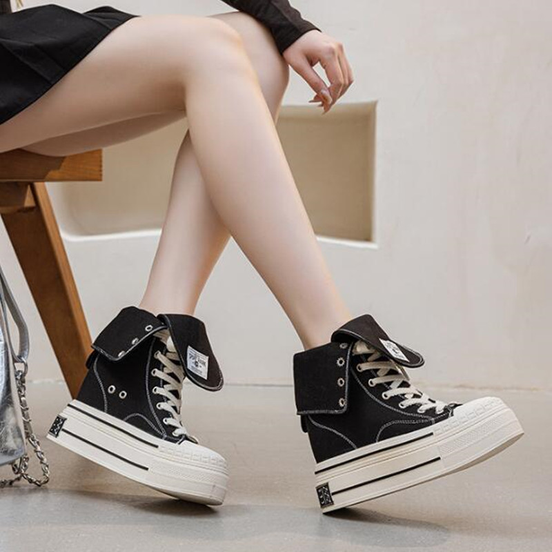 12CMスケートボード通気性ハイヒールシューズデニムレディー - Street Fashion Brands のレビューと価格