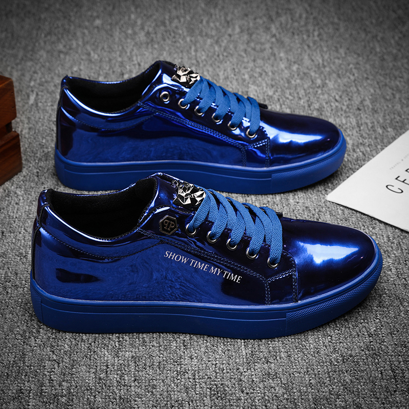 高級メンズカジュアルスニーカー、ブルーの光沢のあるファッショ - Street Fashion Walking のレビューと価格