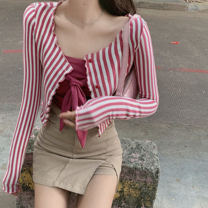 Mexzt-女性用ヴィンテージストライプTシャツ,y2kスト - Street Fashion In Korea のレビューと価格
