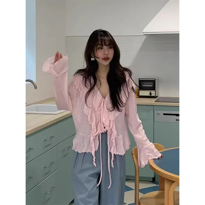 MEXZT クロップ白シャツ女性のファッションフリル包帯ピン - Street Fashion In Korea のレビューと価格