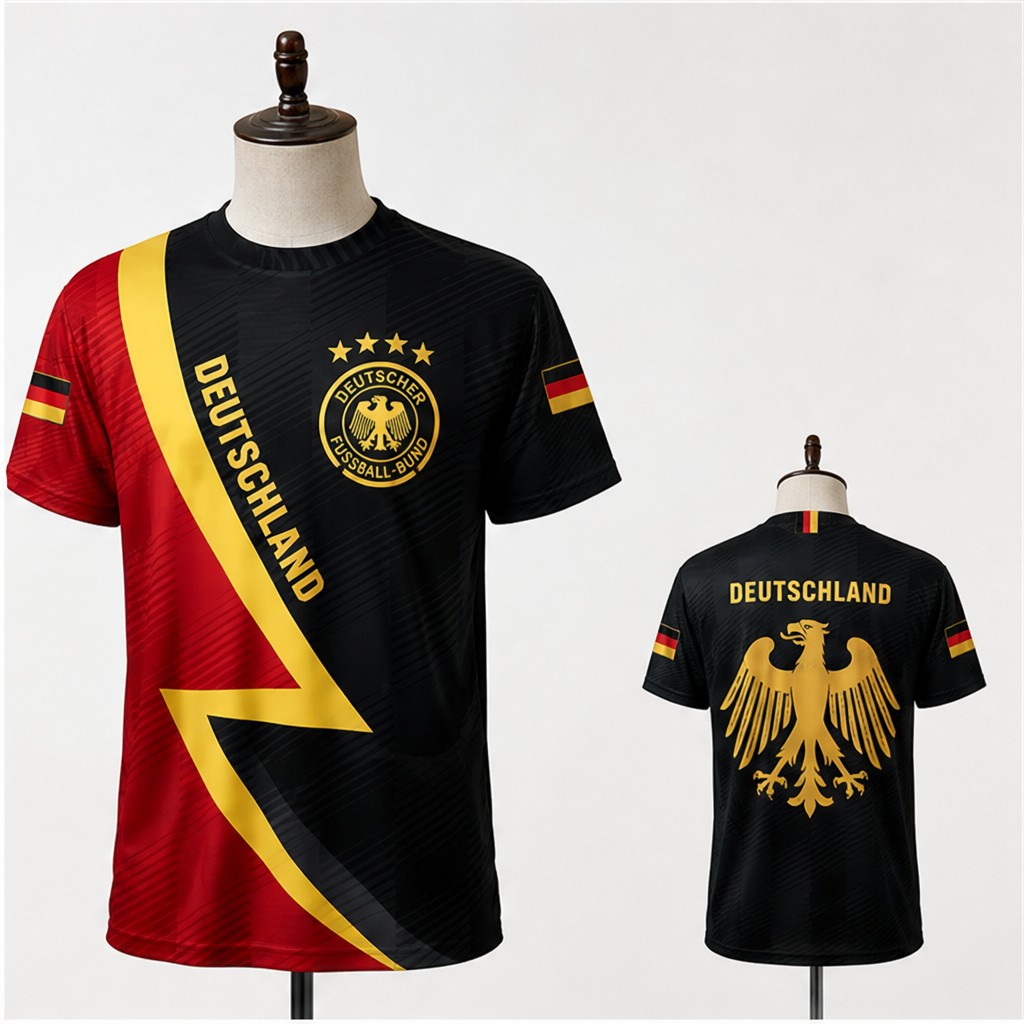 メンズ ドイツ ラウンドネック Tシャツ ブラック レッド  - Street Fashion Germany のレビューと価格