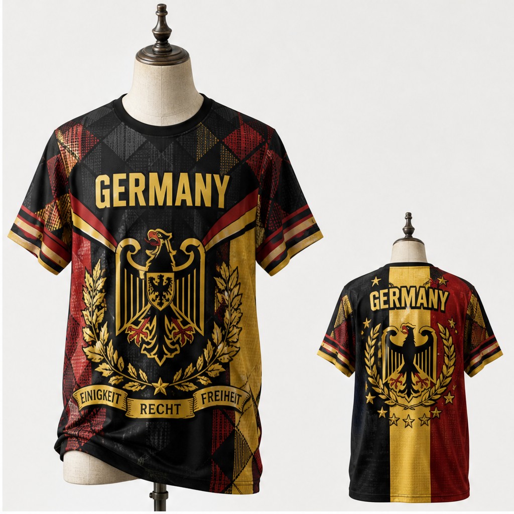 メンズ ドイツ ラウンドネック Tシャツ ブラック レッド  - Street Fashion Germany のレビューと価格