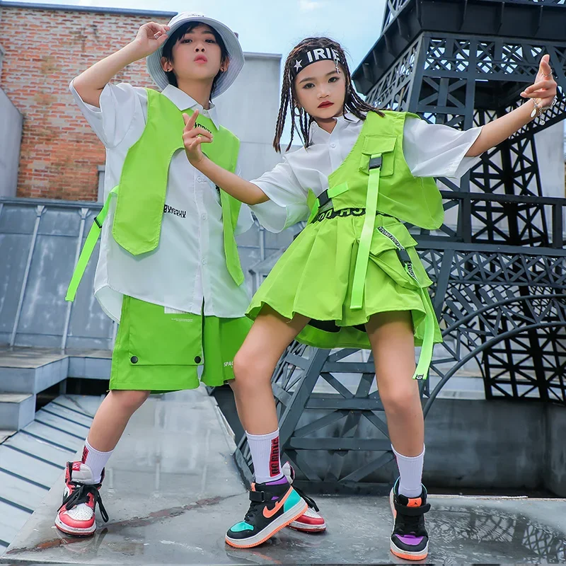 子供のためのヒップホップストリートウェア,緑のベストとショー - Street Fashion Boy のレビューと価格