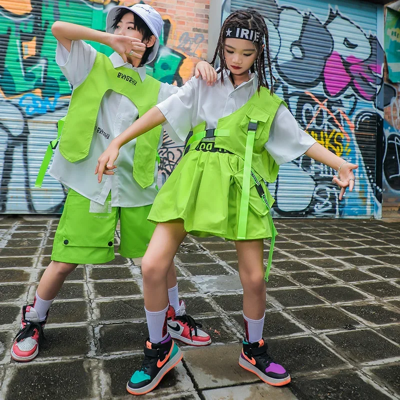 子供のためのヒップホップストリートウェア,緑のベストとショー - Street Fashion Boy のレビューと価格