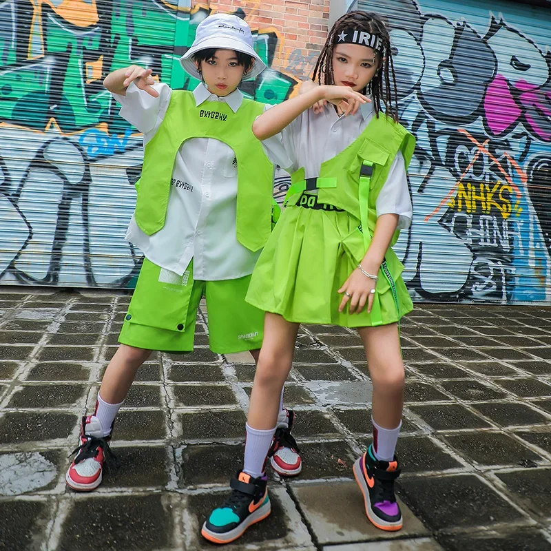 子供のためのヒップホップストリートウェア,緑のベストとショー - Street Fashion Boy のレビューと価格