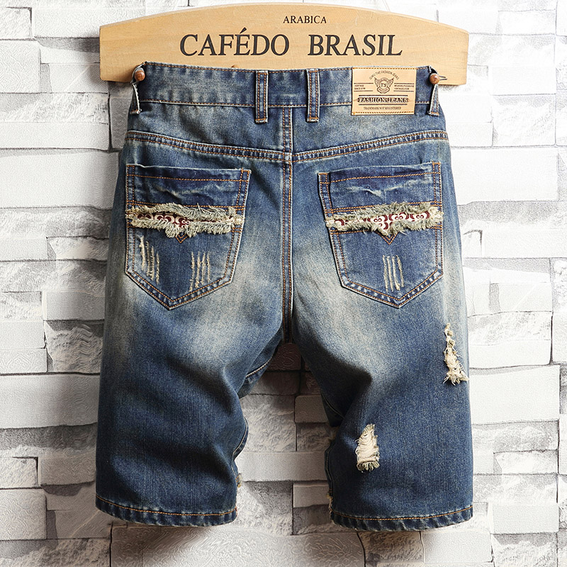破れたヒップホップデニムショートパンツメンズサマーファッショ - Distressed Jean Rip のレビューと価格