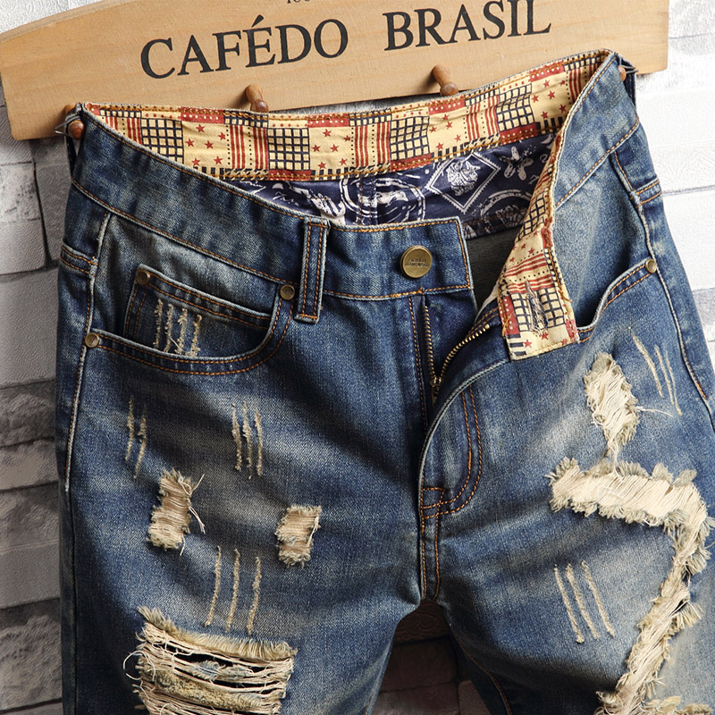 破れたヒップホップデニムショートパンツメンズサマーファッショ - Distressed Jean Rip のレビューと価格