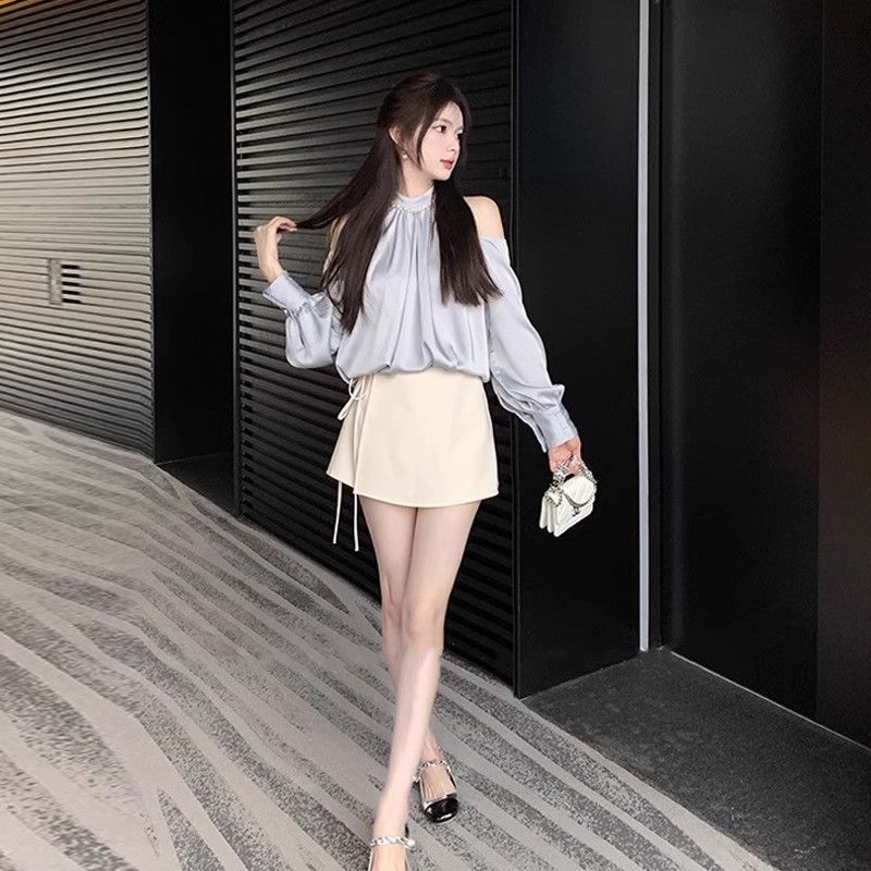 春甘いブラウス女性のための O ネック長袖オフショルダートッ - Street Fashion In Korea のレビューと価格