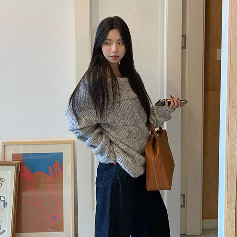 エレガントなオフショルダースラッシュネックセーター女性韓国フ - Street Fashion In Korea のレビューと価格