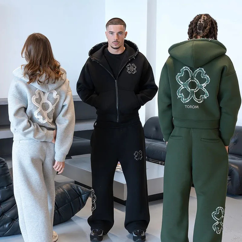 春秋オーバーサイズ四つ葉のクローバーアップリケジップアップフ - Street Fashion Male のレビューと価格