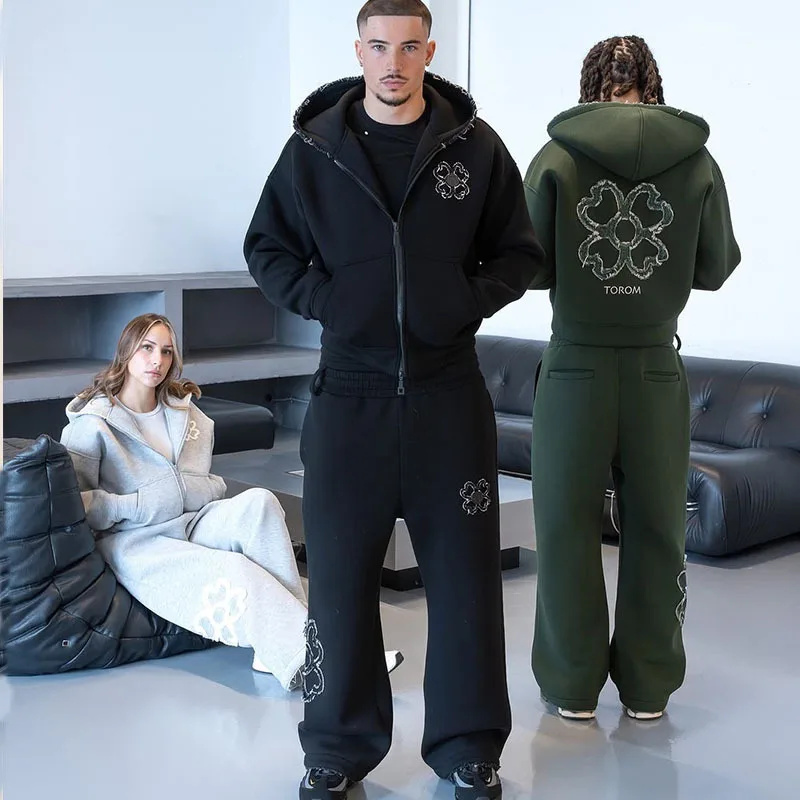 春秋オーバーサイズ四つ葉のクローバーアップリケジップアップフ - Street Fashion Male のレビューと価格