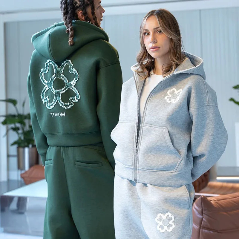 春秋オーバーサイズ四つ葉のクローバーアップリケジップアップフ - Street Fashion Male のレビューと価格