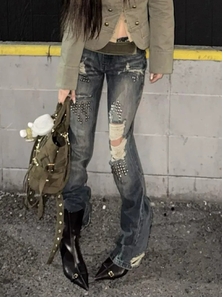 アメリカンヴィンテージストリートウェアフルレングスジーンズダ - Distressed Jean Rip のレビューと価格