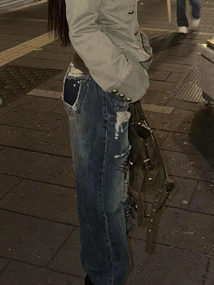 アメリカンヴィンテージストリートウェアフルレングスジーンズダ - Distressed Jean Rip のレビューと価格