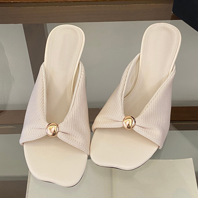 Liyke 夏スリッパ女性ファッション金属装飾スクエアトゥロ - Street Fashion Clothing のレビューと価格