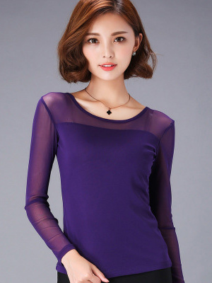 2025年春 レディース伸縮性レースシャツ 長袖 通気性メッ - Mesh Top Layering のレビューと価格