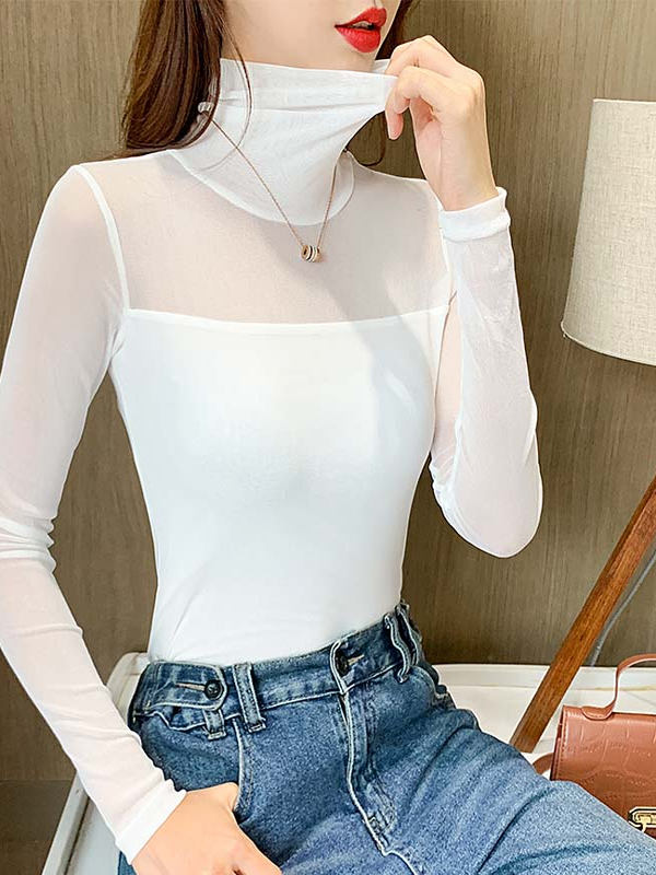 2025年春 レディース伸縮性レースシャツ 長袖 通気性メッ - Mesh Top Layering のレビューと価格