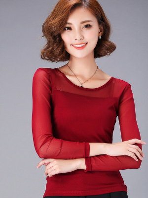 2025年春 レディース伸縮性レースシャツ 長袖 通気性メッ - Mesh Top Layering のレビューと価格